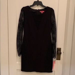 Betsey Johnson Black Dress with mesh sleeves